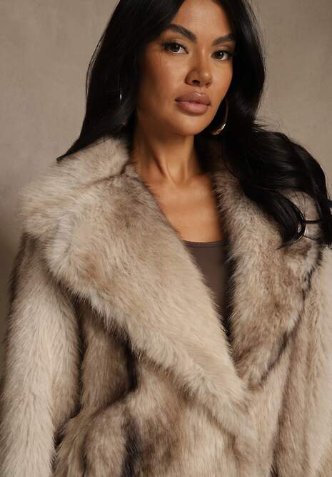 Szara Jednorzędowa Kurtka Futerko z Szerokim Kołnierzem Tesandra 5