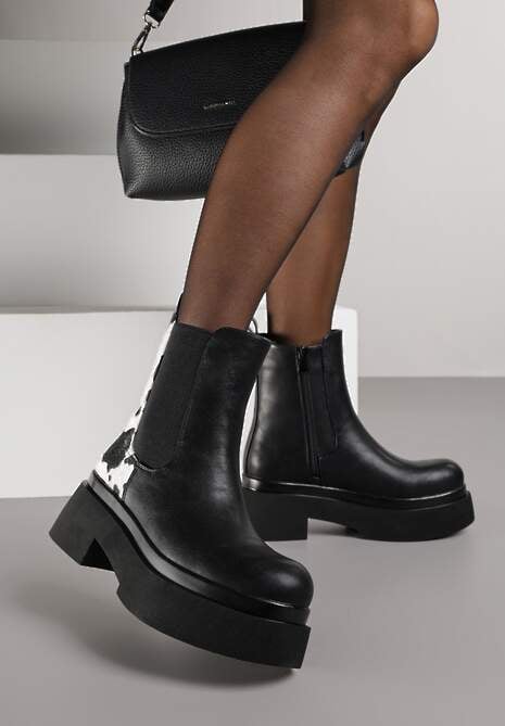 Czarno-Białe Botki Sztyblety na Platformie Tevirka