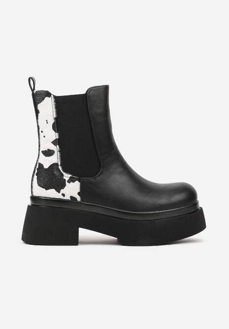 Czarno-Białe Botki Sztyblety na Platformie Tevirka 4