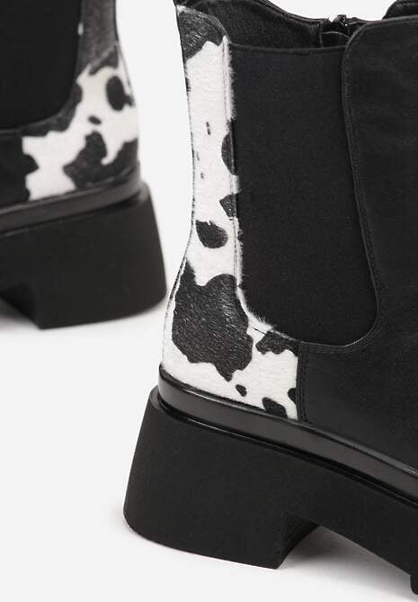 Czarno-Białe Botki Sztyblety na Platformie Tevirka 6