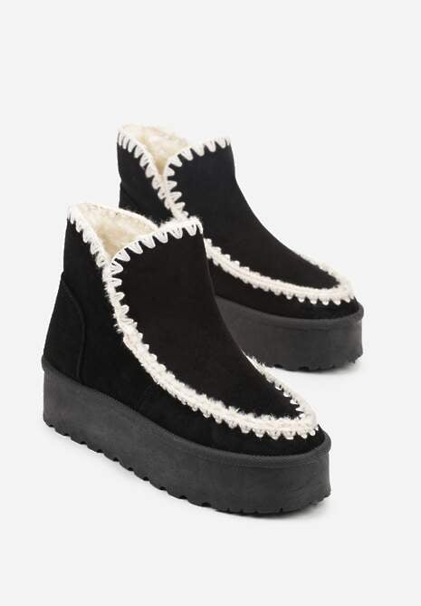 Czarne Śniegowce na Platformie Ozdobione Haftowanym Wzorem Naretusa 5