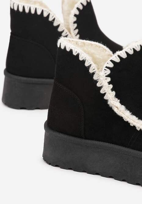 Czarne Śniegowce na Platformie Ozdobione Haftowanym Wzorem Naretusa 6