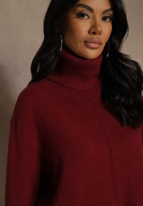 Bordowy Golf o Fasonie Klasycznego Swetra z Domieszką Kaszmiru Rorilaine 5