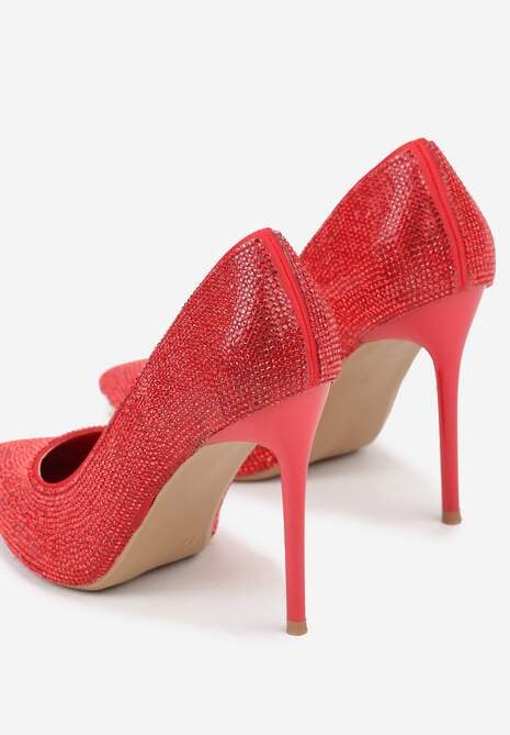Czerwone Eleganckie Szpilki Ozdobione Cyrkoniami Anwedasa 7