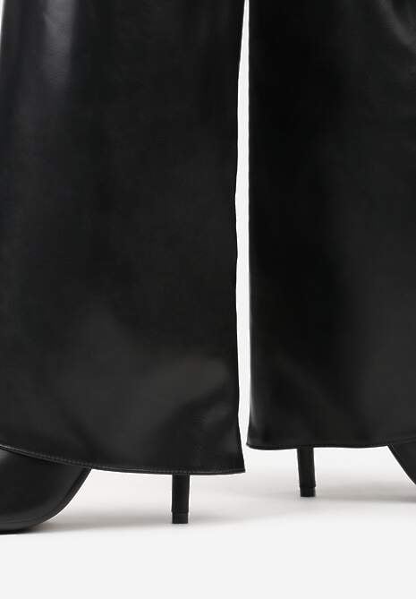 Czarne Kozaki na Szpilce z Wywiniętą Cholewką Zdobioną Aplikacją Kłódką Vetidore 7