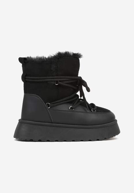 Czarne Śniegowce na Platformie Ozdobione Futerkiem Anwedea 4