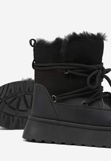 Czarne Śniegowce na Platformie Ozdobione Futerkiem Anwedea 7