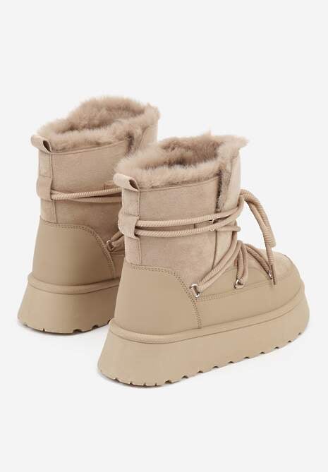 Ciemnobeżowe Śniegowce na Platformie Ozdobione Futerkiem Anwedea 6