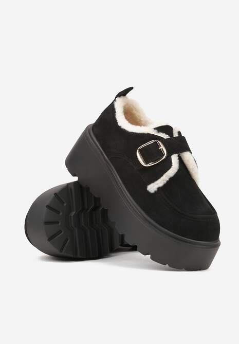 Czarne Śniegowce na Platformie z Paskiem ze Sprzączką i Futrem Unweda 5