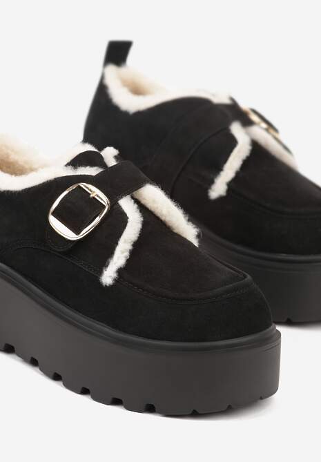 Czarne Śniegowce na Platformie z Paskiem ze Sprzączką i Futrem Unweda 6