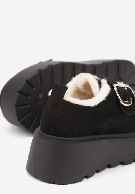 Czarne Śniegowce na Platformie z Paskiem ze Sprzączką i Futrem Unweda 7