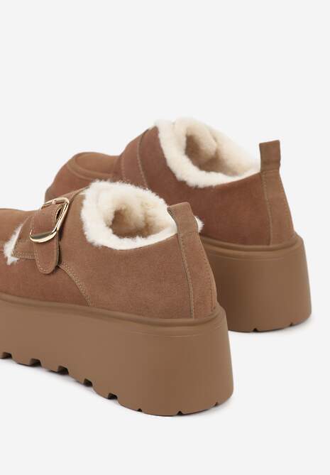 Brązowe Śniegowce na Platformie z Paskiem ze Sprzączką i Futrem Unweda 6