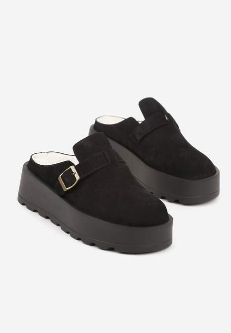 Czarne Śniegowce na Grubej Podeszwie z Niską Cholewką i Ozdobną Klamerką Vetibela 5