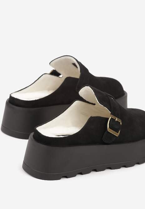 Czarne Śniegowce na Grubej Podeszwie z Niską Cholewką i Ozdobną Klamerką Vetibela 6