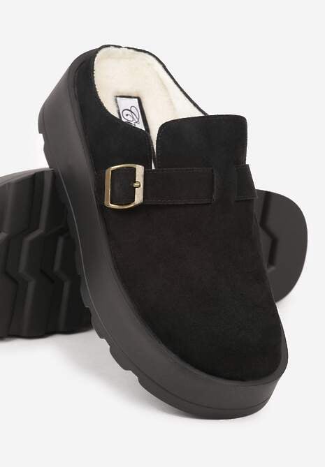 Czarne Śniegowce na Grubej Podeszwie z Niską Cholewką i Ozdobną Klamerką Vetibela 7