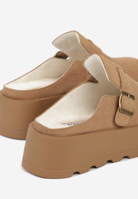 Beżowe Śniegowce na Grubej Podeszwie z Niską Cholewką i Ozdobną Klamerką Vetibela 6