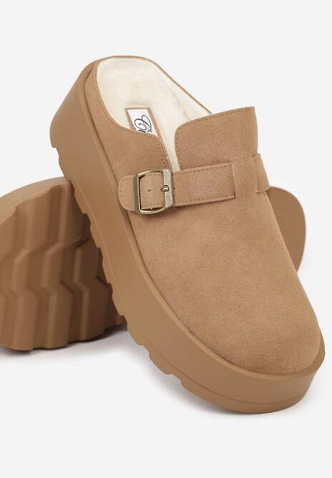 Beżowe Śniegowce na Grubej Podeszwie z Niską Cholewką i Ozdobną Klamerką Vetibela 7