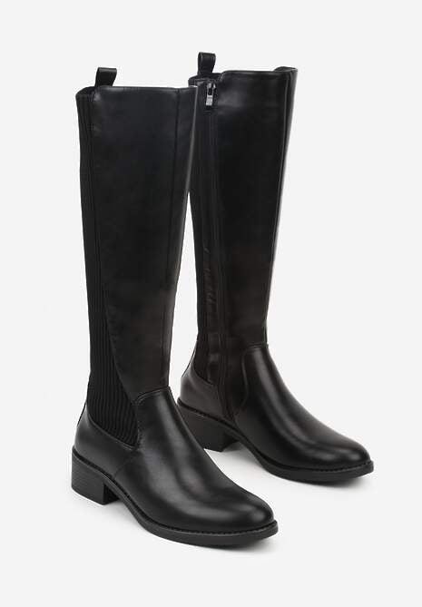 Czarne Casualowe Kozaki Typu Muszkieterki na Płaskiej Podeszwie Belissae 5