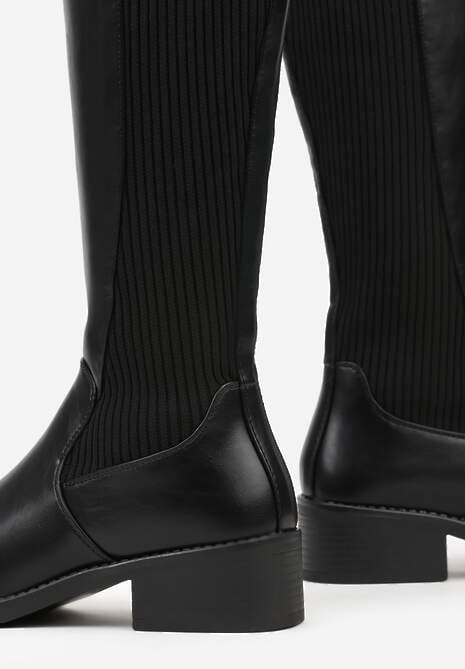 Czarne Casualowe Kozaki Typu Muszkieterki na Płaskiej Podeszwie Belissae 7
