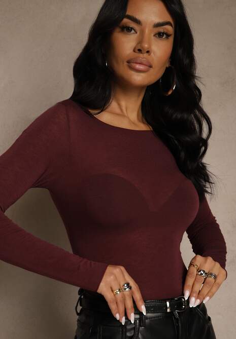 Bordowa Bluzka Longsleeve z Wiskozy i Kaszmiru Unelle 5