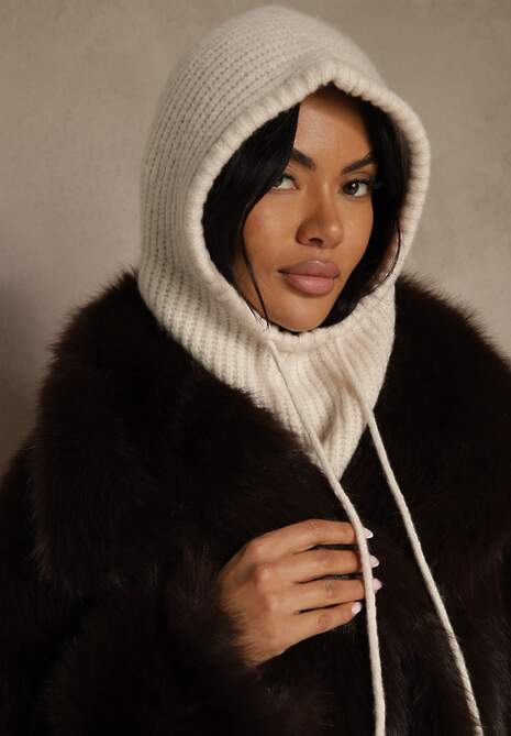 Beżowa Czapka Balaclava z Wełną i Ściągaczami Linobra