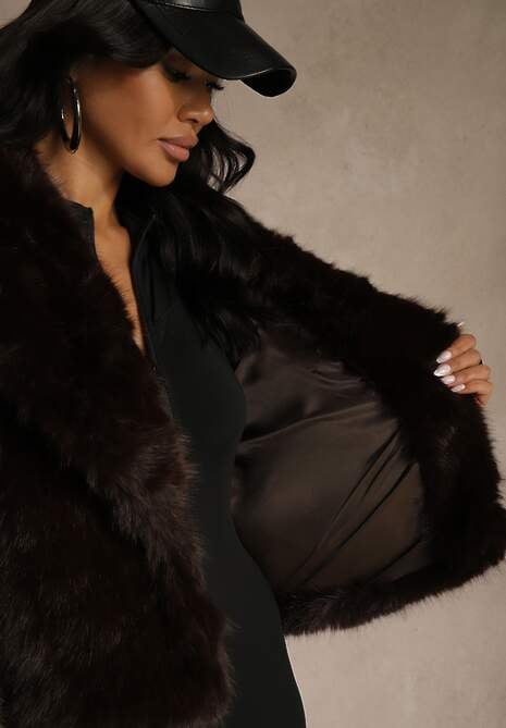 Brązowa Kurtka Futerko Ozdobione Kołnierzem Wedarea 5