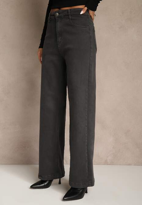 Ciemnoszare Jeansy High Waist z Szerokimi Nogawkami Vetimira 4