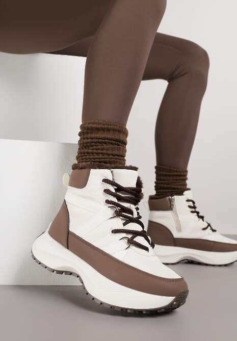 Beżowo-Brązowe Sportowe Śniegowce Chunky na Platformie Ishweda