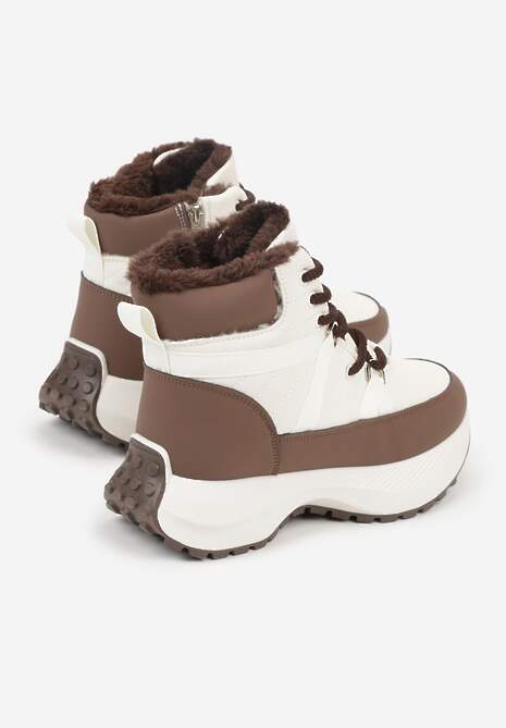 Beżowo-Brązowe Sportowe Śniegowce Chunky na Platformie Ishweda 6