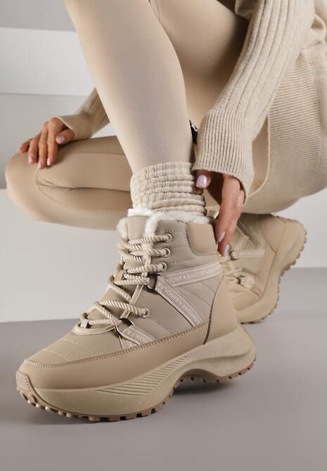 Ciemnobeżowe Sportowe Śniegowce Chunky na Platformie Ishweda