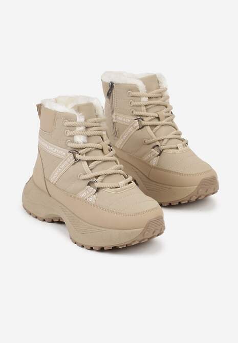 Ciemnobeżowe Sportowe Śniegowce Chunky na Platformie Ishweda 5