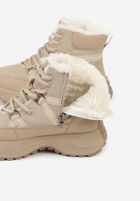 Ciemnobeżowe Sportowe Śniegowce Chunky na Platformie Ishweda 7