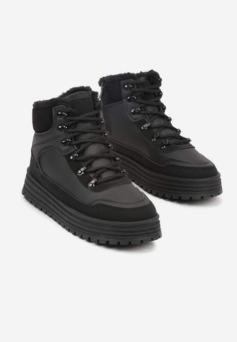 Czarne Sneakersy w Stylu Traperów na Platformie Ewedora 5