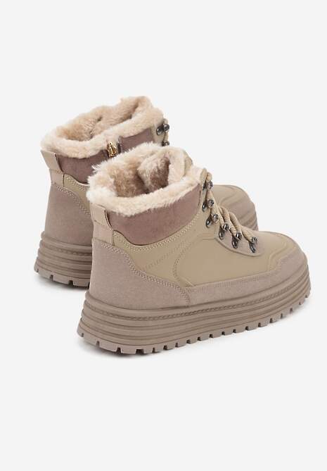 Ciemnobeżowe Sneakersy w Stylu Traperów na Platformie Ewedora 6