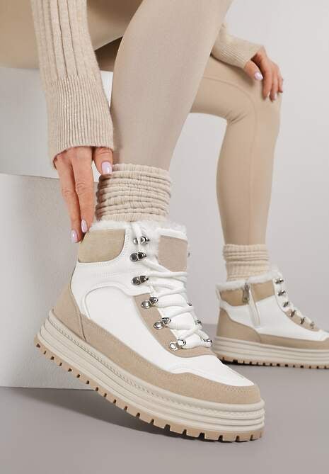 Białe Sneakersy w Stylu Traperów na Platformie Ewedora