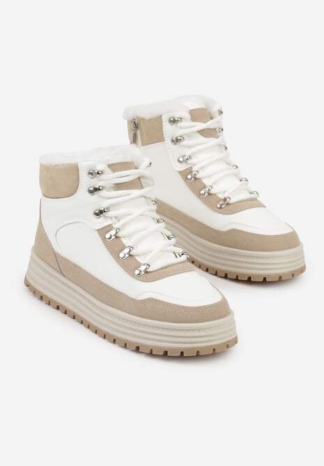 Białe Sneakersy w Stylu Traperów na Platformie Ewedora 5