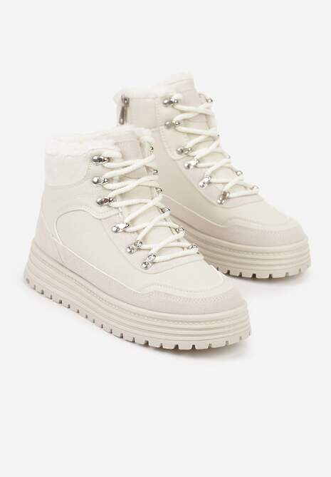 Beżowe Sneakersy w Stylu Traperów na Platformie Ewedora 5