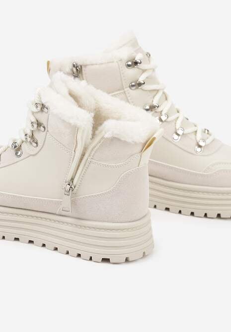 Beżowe Sneakersy w Stylu Traperów na Platformie Ewedora 7