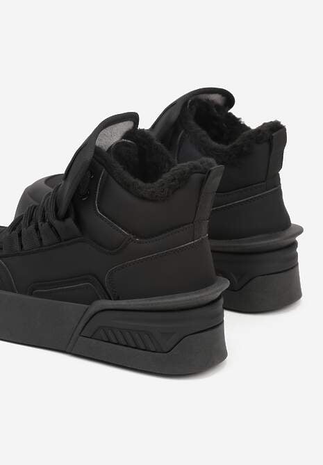 Czarne Sneakersy z Ociepleniem na Platformie z Tłoczeniem Newedela 6