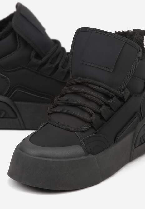 Czarne Sneakersy z Ociepleniem na Platformie z Tłoczeniem Newedela 7