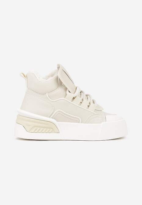 Beżowe Sneakersy z Ociepleniem na Platformie z Tłoczeniem Newedela 4