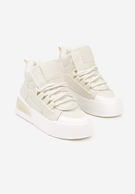 Beżowe Sneakersy z Ociepleniem na Platformie z Tłoczeniem Newedela 5