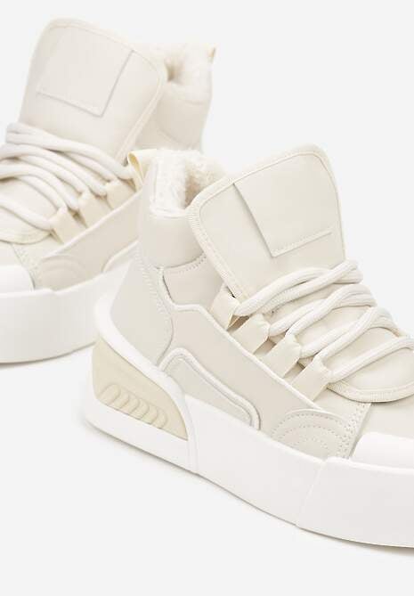 Beżowe Sneakersy z Ociepleniem na Platformie z Tłoczeniem Newedela 6