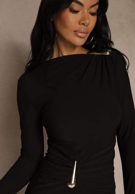 Czarna Sukienka Bodycon z Metalicznymi Ozdobami Vetirale 5