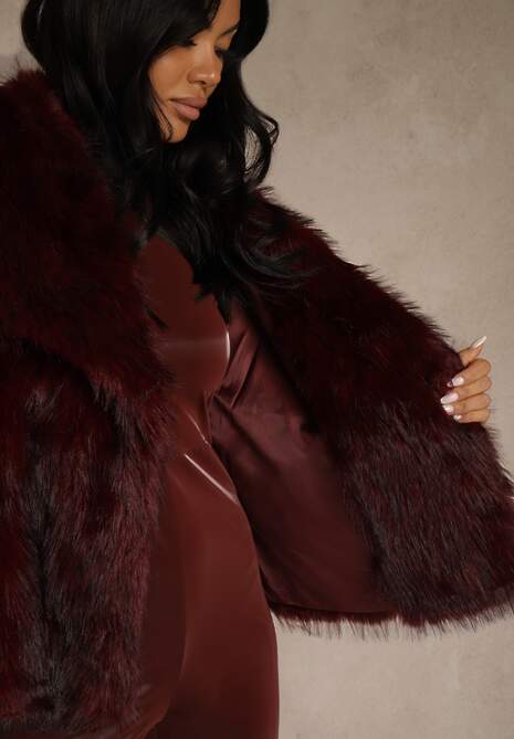Bordowa Elegancka Kurtka Futerko z Kołnierzem Vertirida 5