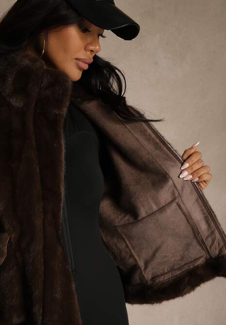 Brązowa Kurtka Futerko z Ozdobnymi Kieszeniami Vetiline 5