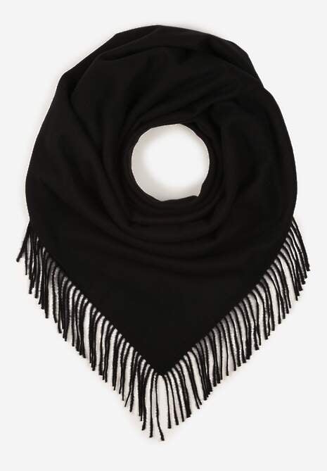 Czarny Bawełniano-Wiskozowy Szalik w Kształcie Trójkąta z Frędzlami Vetisara