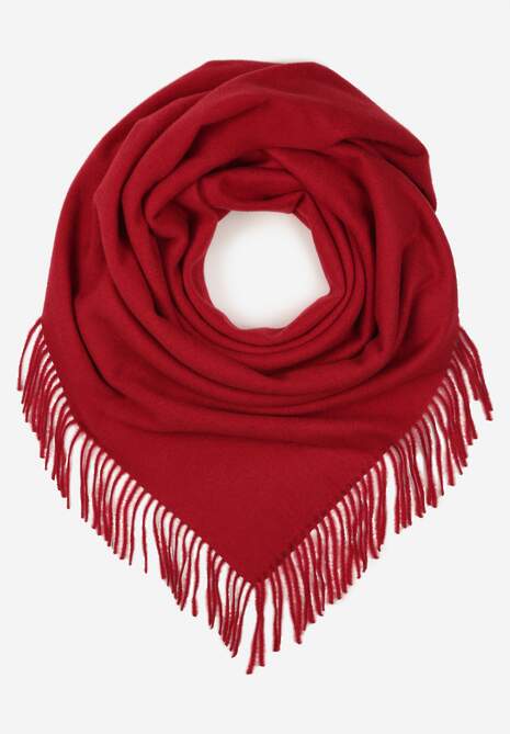 Bordowy Bawełniano-Wiskozowy Szalik w Kształcie Trójkąta z Frędzlami Vetisara