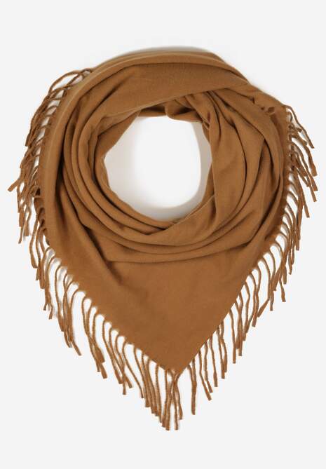 Jasnobrązowy Szalik w Kształcie Trójkąta z Frędzlami Vetifare