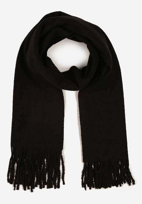 Czarny Gładki Szalik z Frędzlami Vetimare